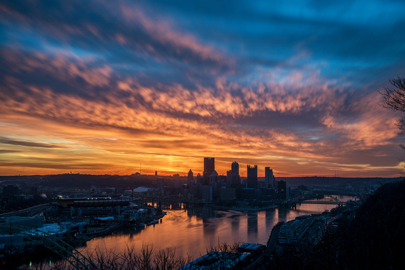 Pittsburgh skyline from the West End during a beautiful sunrise