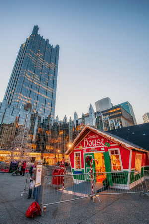 Santa's House and the PPG Building at Christmas in Pittbsurgh