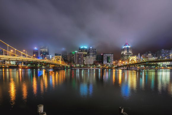 A colorful, foggy morning on the North Shore of Pittsburgh