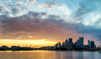 Panorama of dawn in Pittsburgh from the South Shore