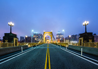 A foggy morning on the Clemente Bridge in PIttsburgh
