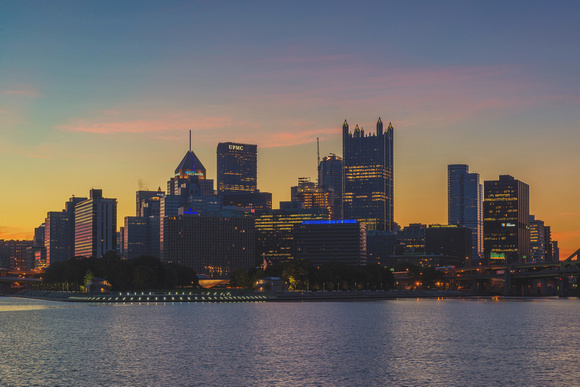 Colorful sky over Pittsburgh at dawn