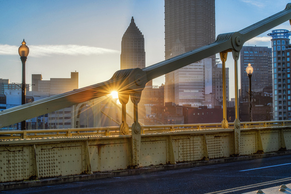 Sunflares and the Roberto Clemente Bridge in Pittsburgh HDR