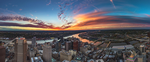 Panorama from the roof of the Steel Building at sunset in Pittsburgh - Print
