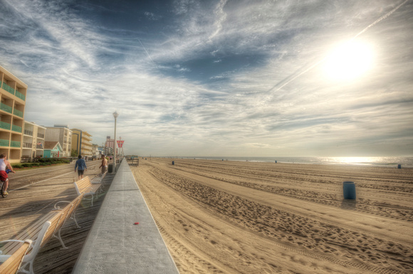 Sun over the boardwalk at Ocean City, Maryland HDR