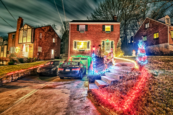 House adorned in Christmas lights HDR
