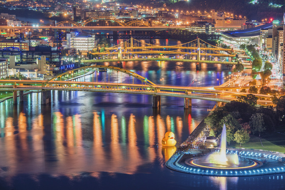 Giant Rubber Duck and Sister Bridges in Pittsburgh HDR