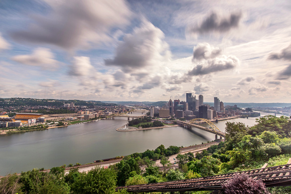 Long exposure of clouds rushing over Pittsburgh from Mt. Washington
