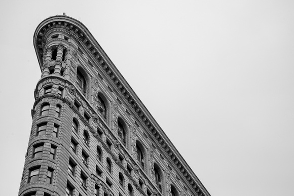 The top of the Flatiron Building in New York City black and white