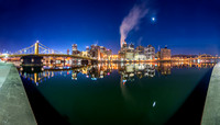 Panorama of the Pittsburgh skyline and the moon on a winter's morning