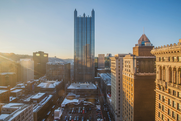 A view of the sunset from the Carlyle in Pittsburgh