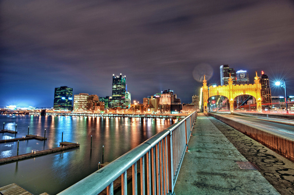 Pittsburgh skyline at night from the Smithfield Street Bridge HDR