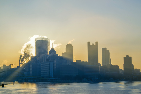 Flare and shadow in the Pittsburgh skyline HDR
