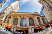 A fisheye view of the outside of Grand Central Station