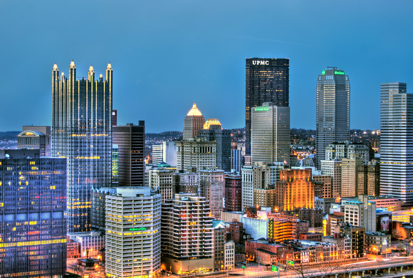 Pittsburgh skyline crop at blue hour HDR