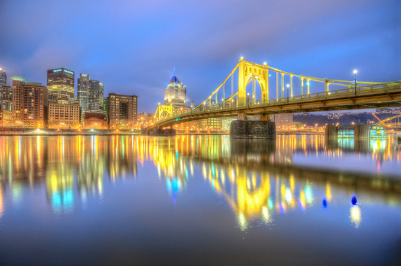 Reflections of the Roberto Clemente Bridge at night HDR