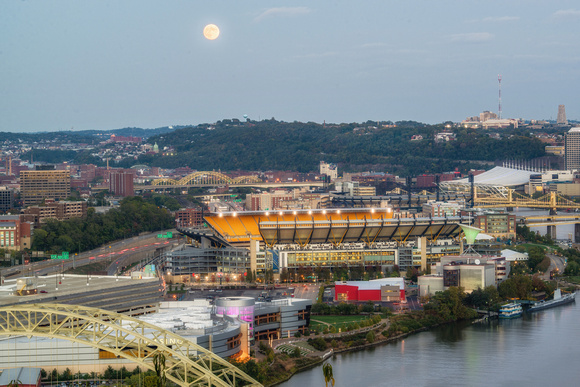 The moon rises over Heinz Field in the fall from the West End Overlook