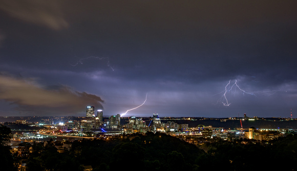 Late night lightning strikes downtown Pittsburgh