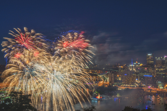 A dazzling display of fireworks on July 4th 2014 over Pittsburgh