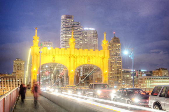 Smithfield Street Bridge and light trails in HDR