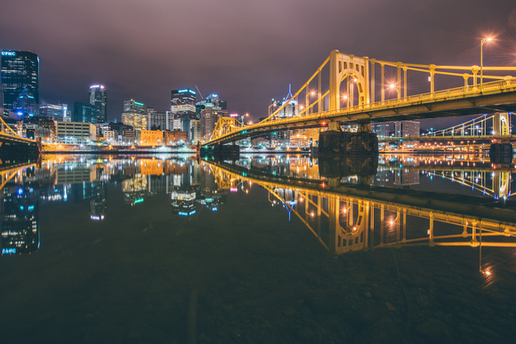 Reflections of Pittsburgh from a low perspective on the North Shore