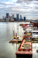 Pittsburgh skyline and barges from the West End BRidge  HDR