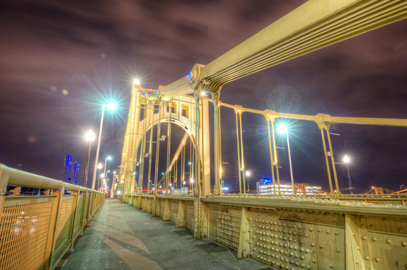 On the Roberto Clemente Bridge at night HDR