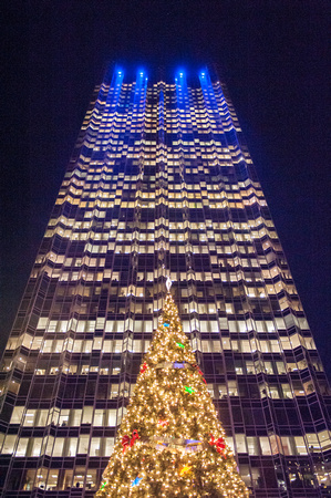 The Christmas tree and PPG Place in Pittsburgh