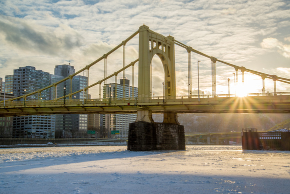Sun through the Roberto Clemente on the North Shore of Pittsburgh  HDR