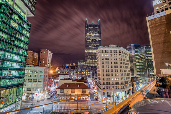 A view of downtown Pittsburgh at night