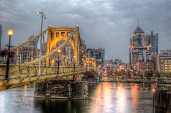 Roberto Clemente Bridge and the Pittsburgh skyline in HDR
