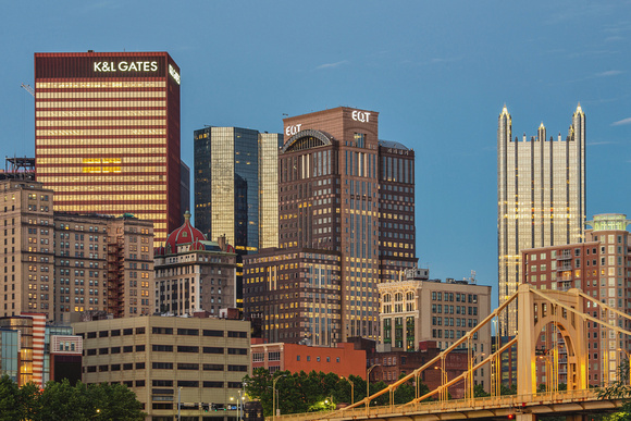Buildings in downtown Pittsburgh at dawn