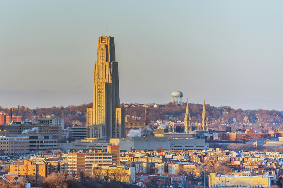 Cathedral of Learning from the South Side Slopes in Pittsburgh at dusk