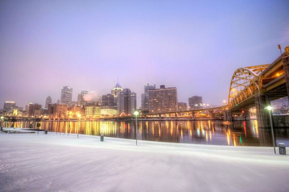 Reflections on a snowy morning in Pittsburgh HDR
