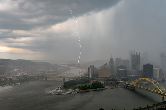 A lightning bolt on a stormy Pittsburgh afternoon