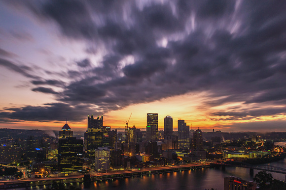Dramatic sky over Pittsburgh at sunrise