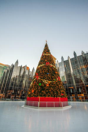 The Christmas tree at PPG Place just before dusk HDR