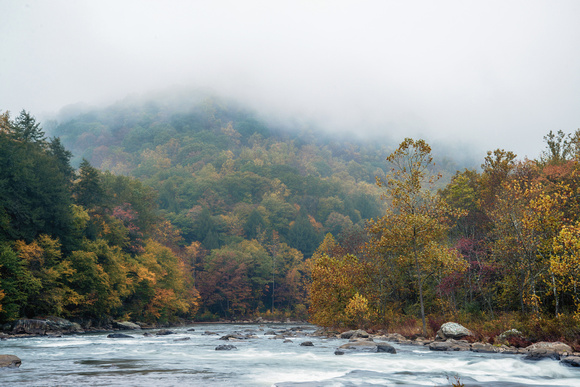 Looking down the Youghiogheny River on a foggy morning at Ohiopyle State Park HDR