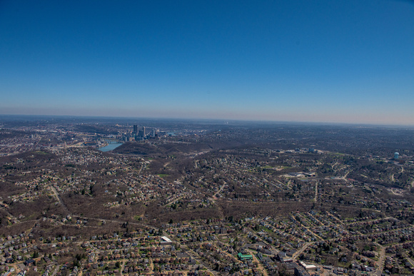 Aerial view of PIttsburgh in the spring