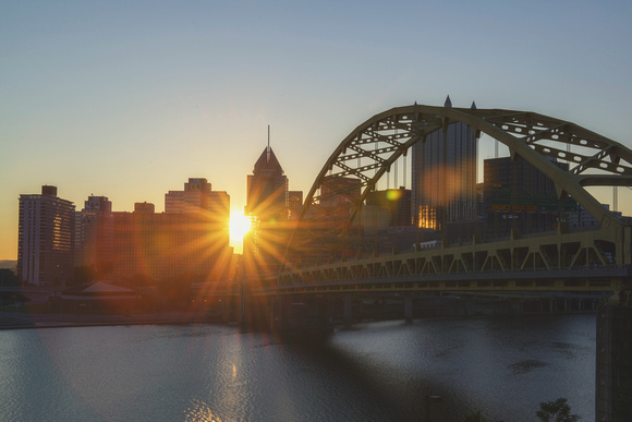 The sun explodes through Pittsburgh at sunrise