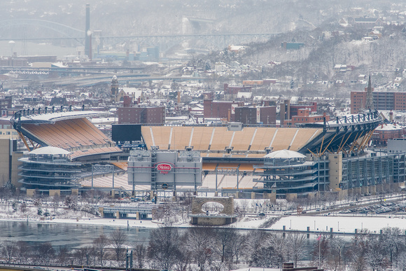 A snow covered Heinz Field in Pittsburgh