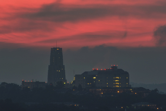 Cathedral of Learning under a red morning sky