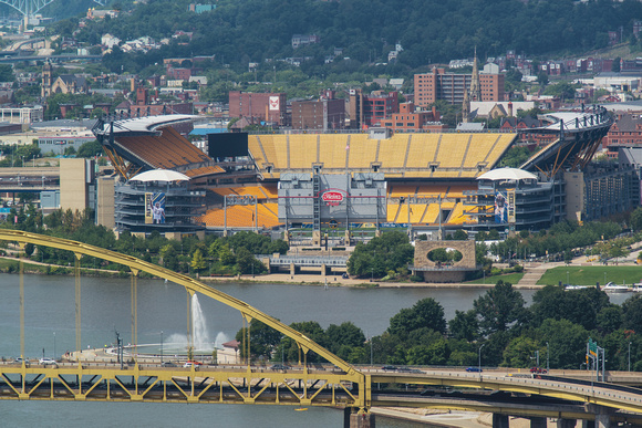 Heinz Field and the fountain at Point State Park