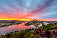 The Duquesne Incline climbs Mt. Washington during a beautiful sunrise in Pittsburgh