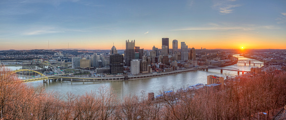 Panorama of sunrise over the Pittsburgh skyline in HDR