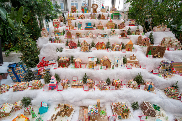 Gingerbread houses at the Winter Garden at PPG Place in Pittsburgh
