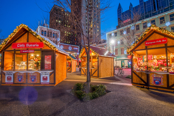 The holiday market in Market Square at Christmas in Pittsburgh