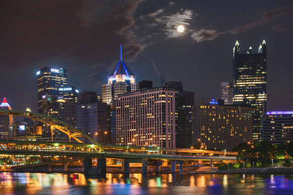 The Supermoon hangs over the Pittsburgh skyline