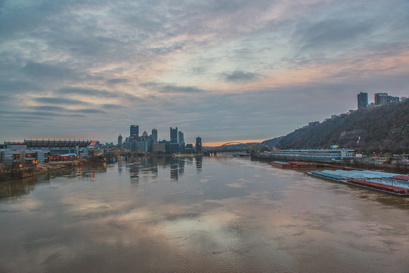 Cloudy skies over Pittsburgh from the West End Bridge