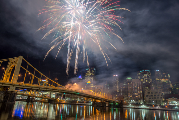 A view of the Light Up Night fireworks in Pittsburgh from the North Shore